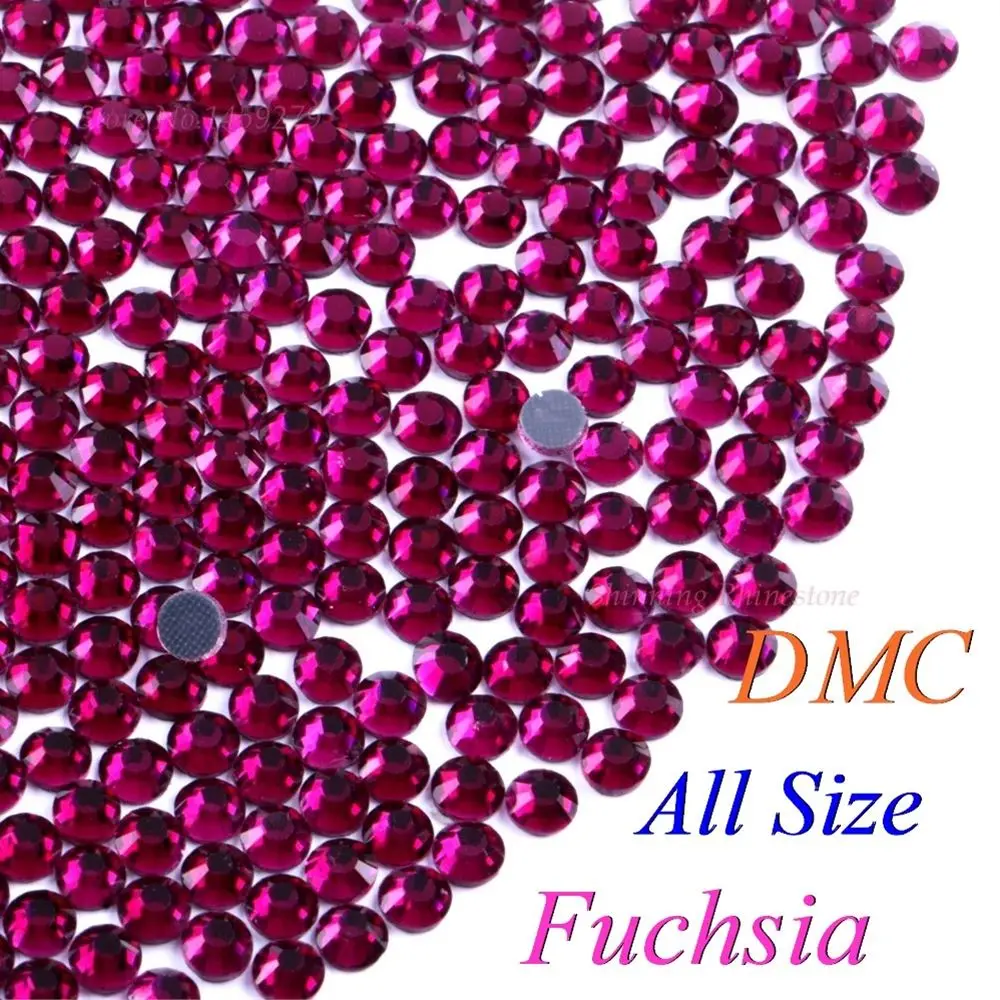 DMC фуксия SS6 SS10 SS16 SS20 SS30 стеклянные кристаллы горячей фиксации Стразы с утюгом