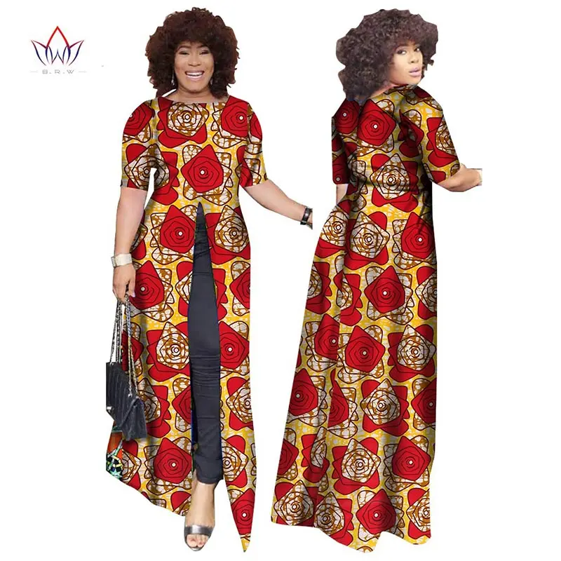 Африканский dashiki африканских платья повседневные Прямые сплит печати Африканский принт хлопок Одежда Сорочка африканского Femme brw WY852