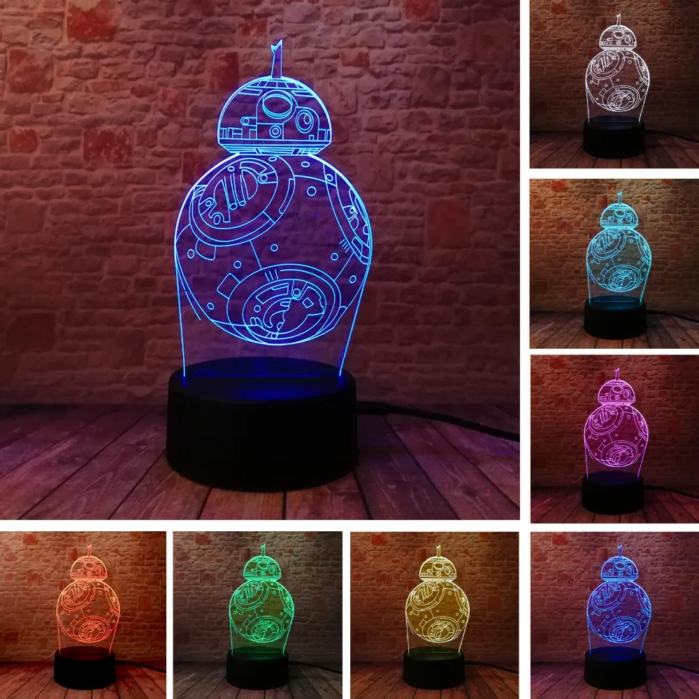 Звездные войны Legends BB 8 Робот 3D светодиодный Ночной светильник 7 цветов меняющее