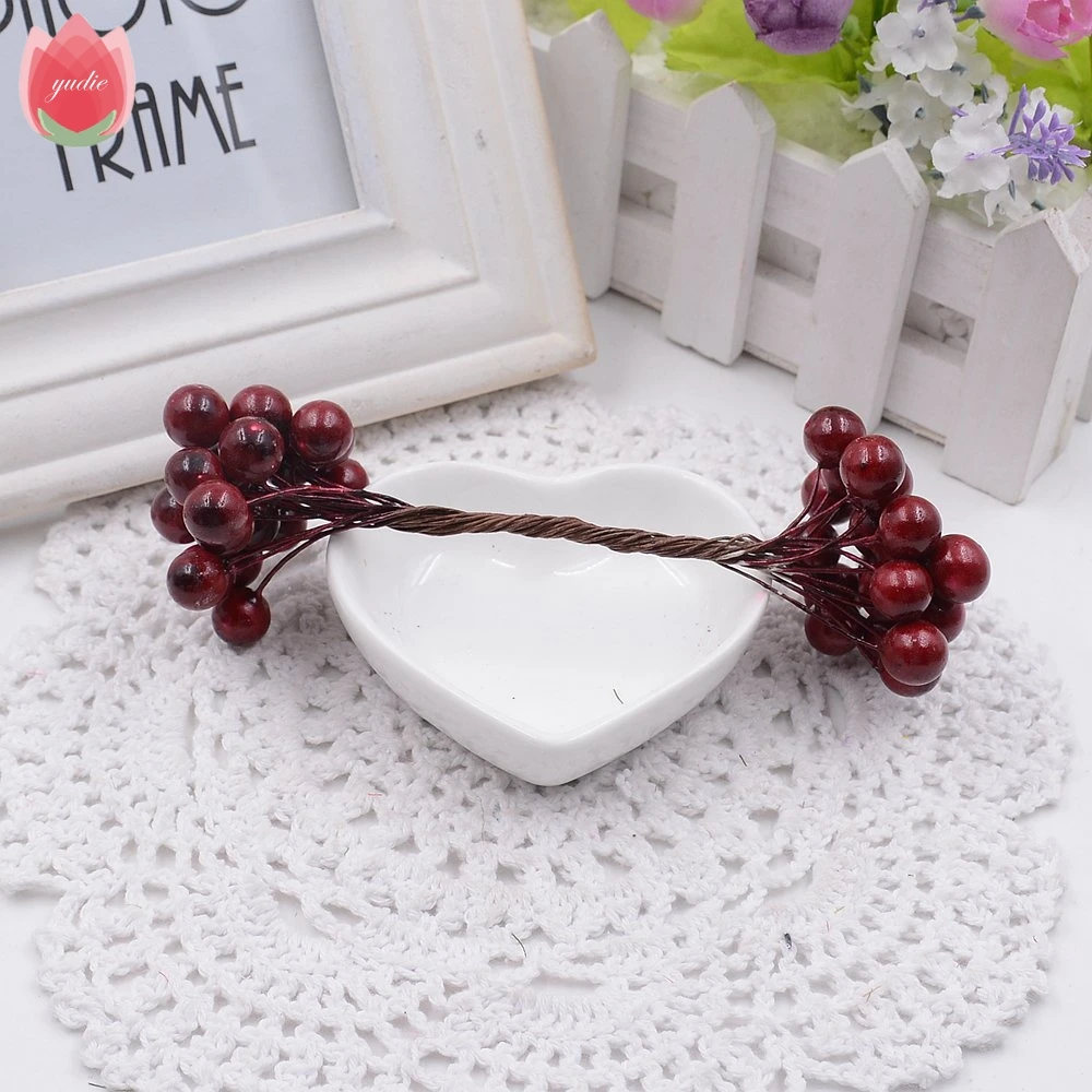 Deep Red 20 шт. 40 головок ягодный Бакка Искусственные цветы ручной работы Искусственные цветы украшения дома DIY Скрапбукинг венок поддельные цветы - Цвет: Deep Red