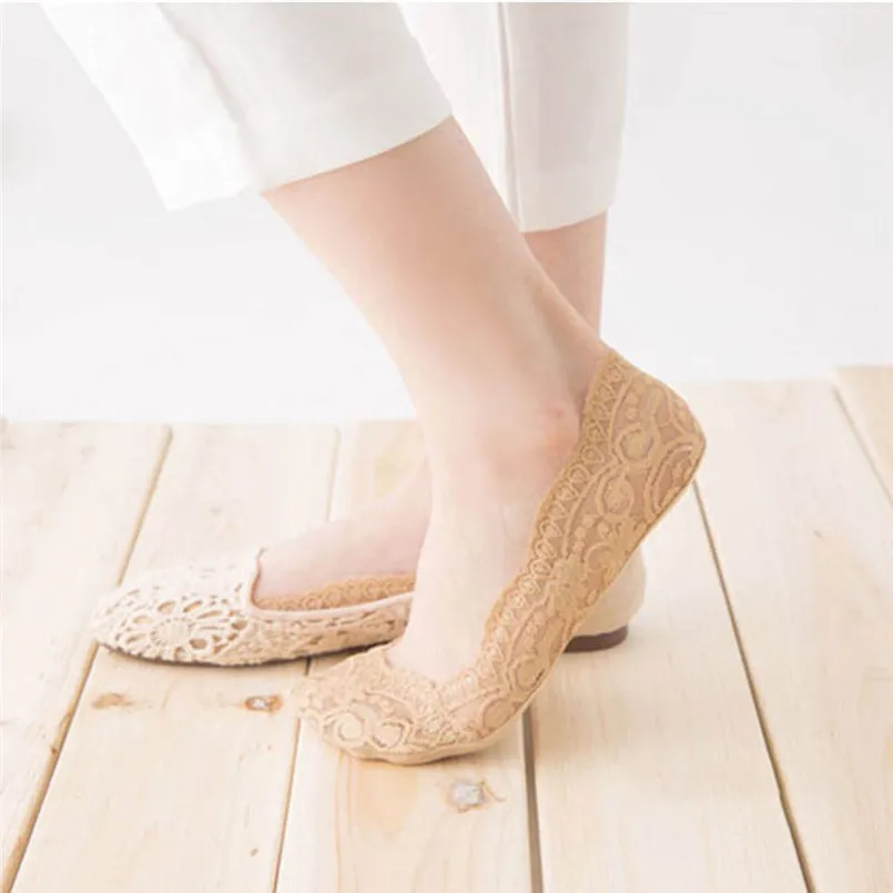 Модные женские смешанные кружевные Нескользящие невидимые низкие носки до