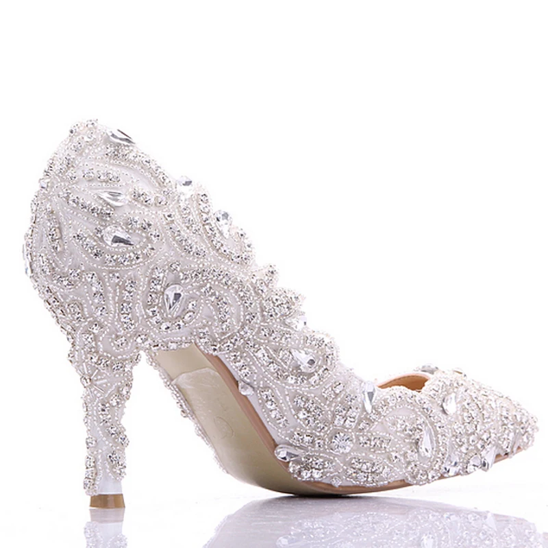 Свадебные туфли лодочки на высоком каблуке изготовленные заказ со стразами