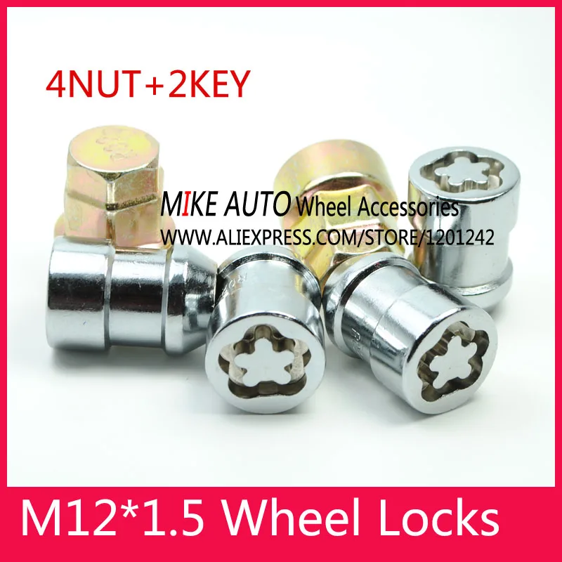 4 гайки + 2 ключа M12x1.5 хромированные колесные замки гайка анти сдвиг набор система