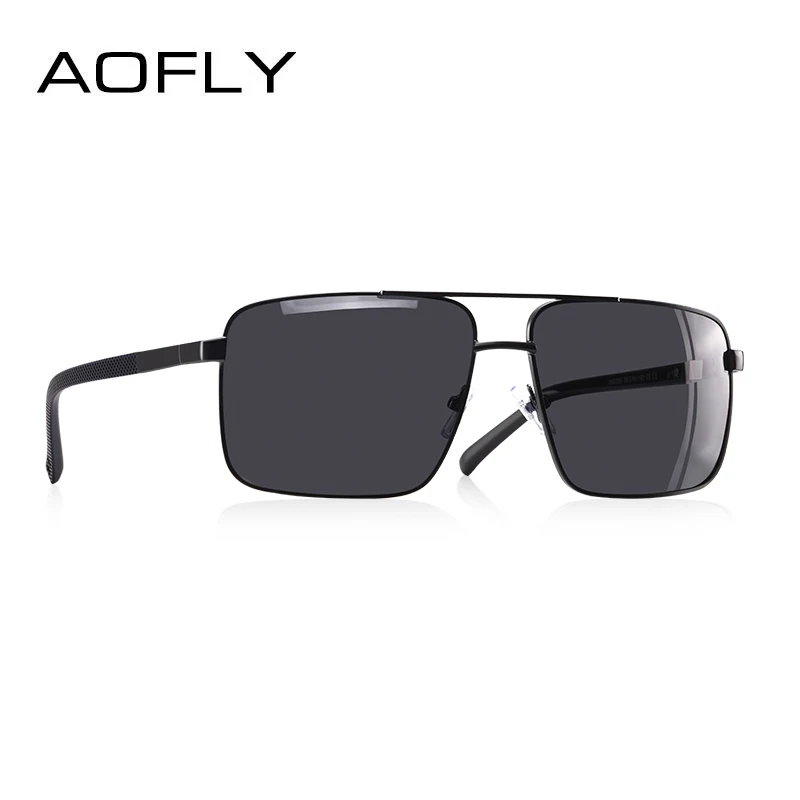 C1Black AOFLY дизайнерские оригинальные Брендовые мужские поляризованные солнцезащитные очки, металлические квадратные TR90 дужки, классические мужские солнцезащитные очки с защитой от солнца, UV400, чехол - Цвет линз: C1Black