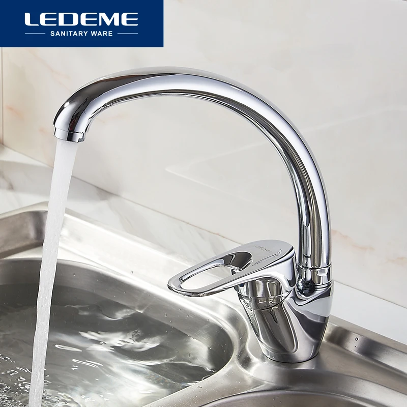 LEDEME Смеситель для кухни с гайкой латунь Цвет: хром L5904 | Обустройство дома