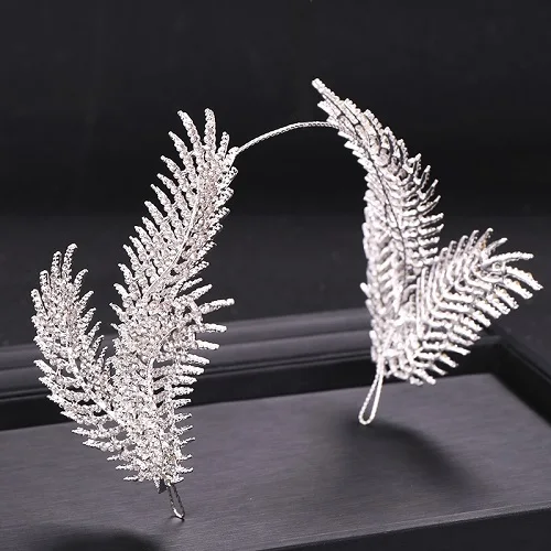 Серебряное перо Тиара для волос невесты головной убор Стразы Перо диадемы ободки свадебные аксессуары для волос - Окраска металла: Silver