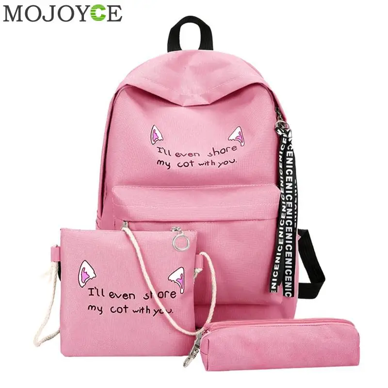 Pink Set 3 шт./компл. модные женские туфли рюкзак высокое качество холст рюкзаки для подростков, девочек, женщин, школьный рюкзак, сумка, mochila - Цвет: Pink Set