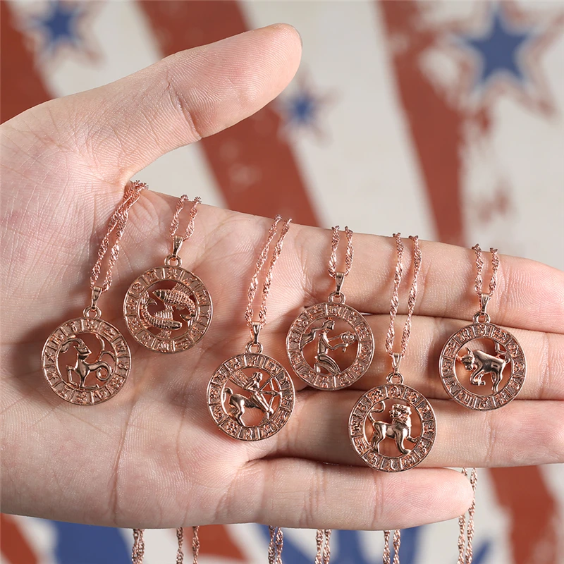 Мужские и женские кулоны 12 знаков зодиака розовое золото Овен козерн Gemini