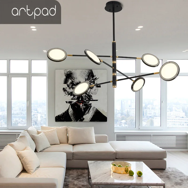 Artpad Modern Black Gold Body Ceiling Chandelier Light Dining Room Bedroom Living Surface Mounted Hanglamp Fixture | Освещение