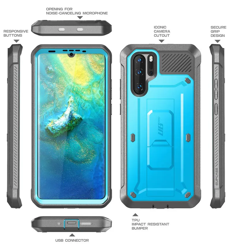 Для huawei P30 Pro Чехол( выпуск) SUP чехол UB Pro сверхмощный прочный Чехол на весь корпус со встроенной защитной пленкой+ подставкой