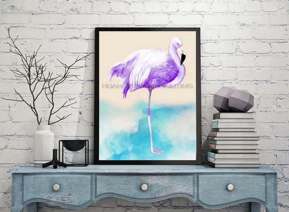 New Abstract Flamingo Oil Painting On Canvas Purple Bird For Wall Decoration Flamingos Living Room | Дом и сад