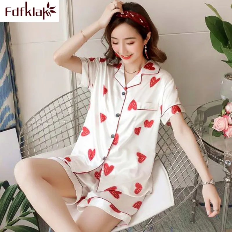 Повседневный новый летний пижамный комплект шелковая атласная одежда для сна