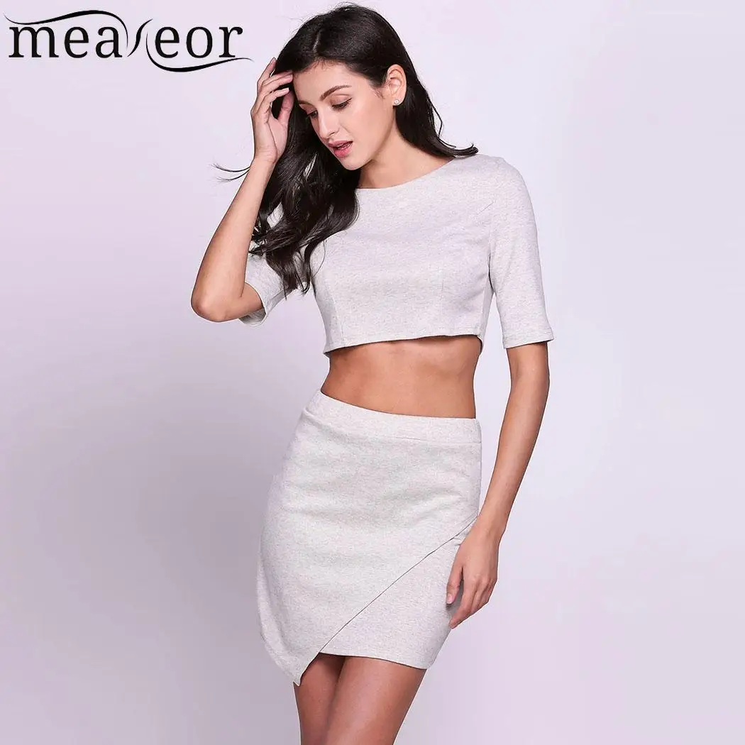 Юбка половины рукав укороченный топ и Обёрточная бумага Bodycon Твердые
