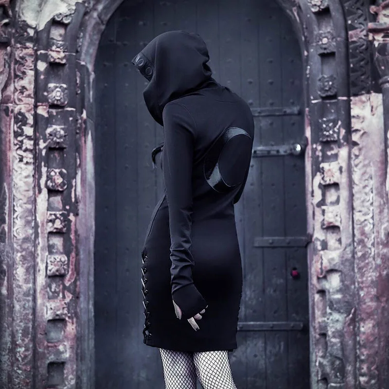 JIEZuoFang женское черное облегающее мини платье в стиле панк готика подводная