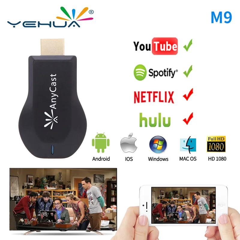YEHUA ТВ-палка M9 беспроводной дисплей ключ 1080P Full-HD Anycast M9 HD зеркальный приемник Miracast AirPlay DLNA для IOS Andriod
