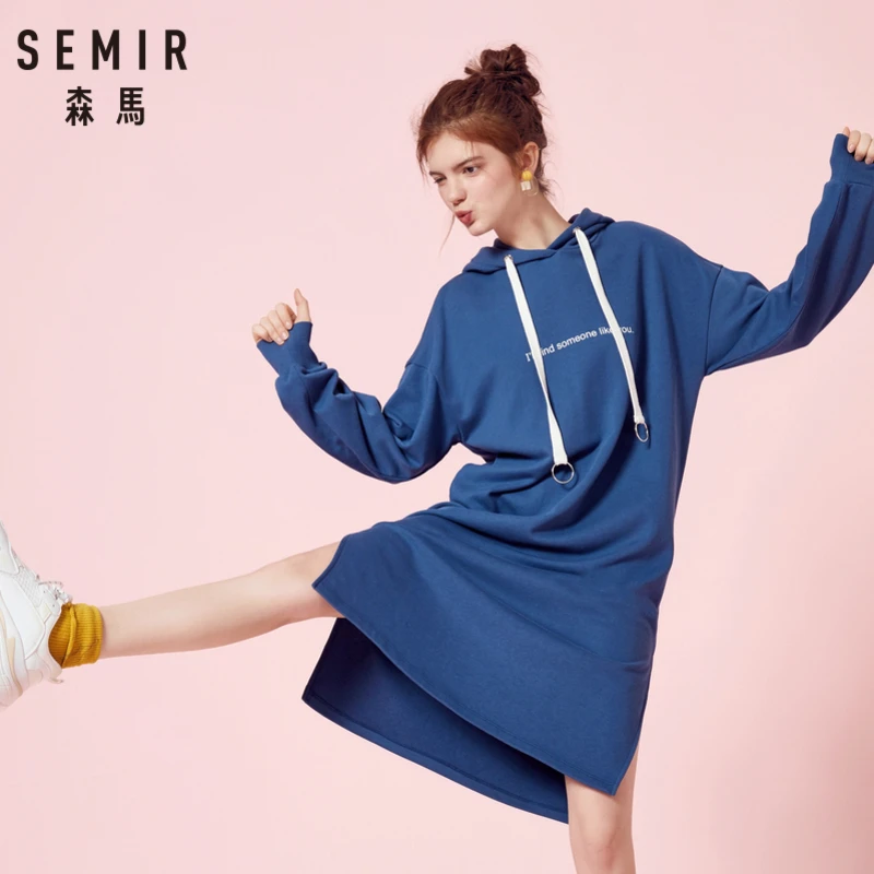 SEMIR женский свитер с капюшоном платье разрезом Спортивная Толстовка Платье