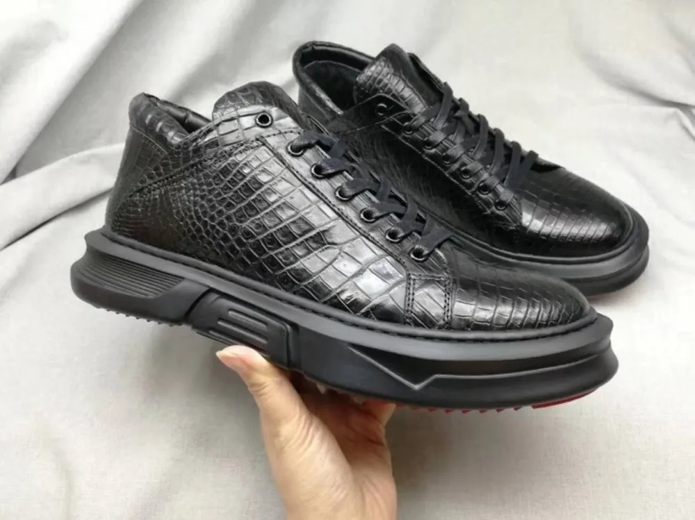 Мужские туфли из натуральной крокодиловой кожи матовые прочные черные