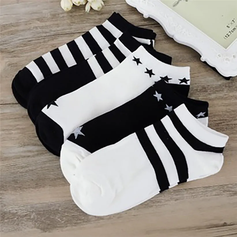 5 pairs Носки Chamsgend, 5 пар/лот, унисекс, для женщин и мужчин, удобные, черные, белые, в полоску, хлопковые носки, короткие носки, 80125 - Цвет: 5 pairs