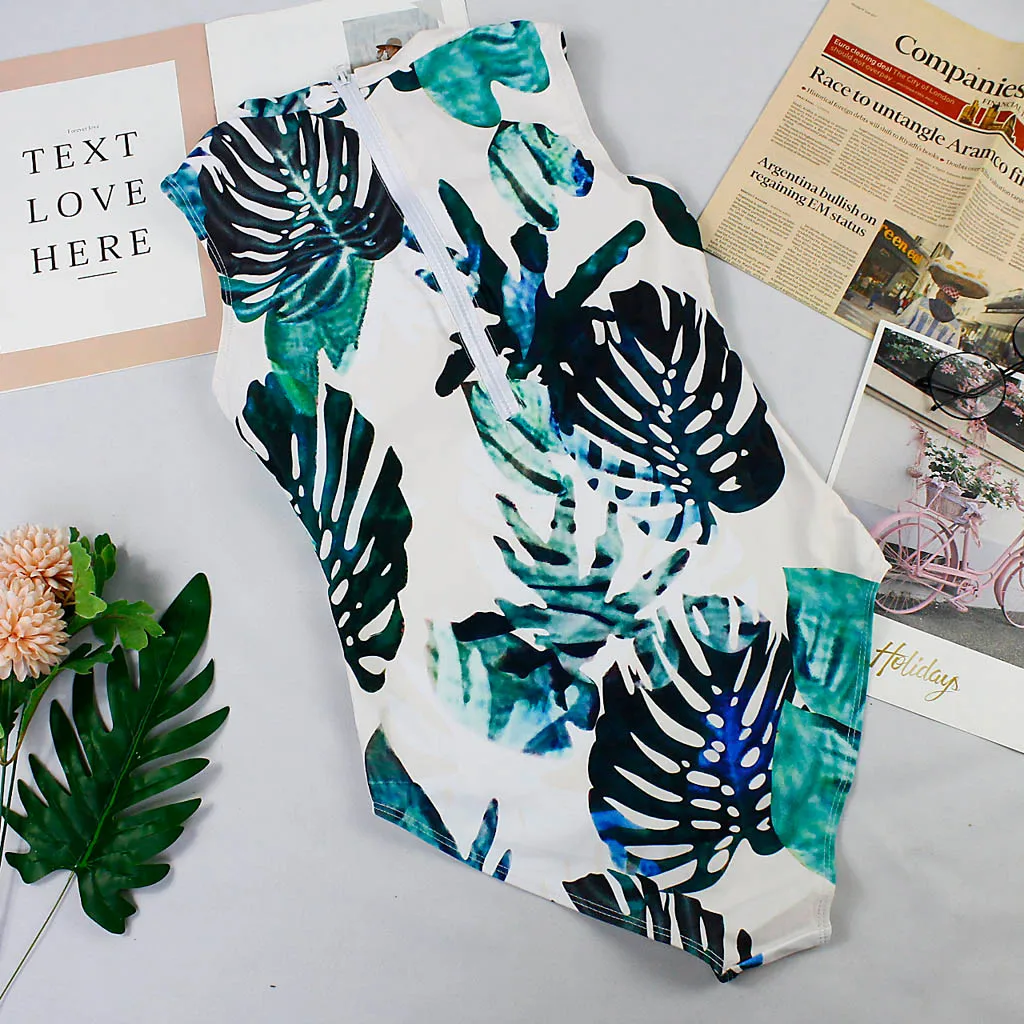 Пикантные Одна деталь купальник Для женщин 2019 летние пляжные лиственным принтом