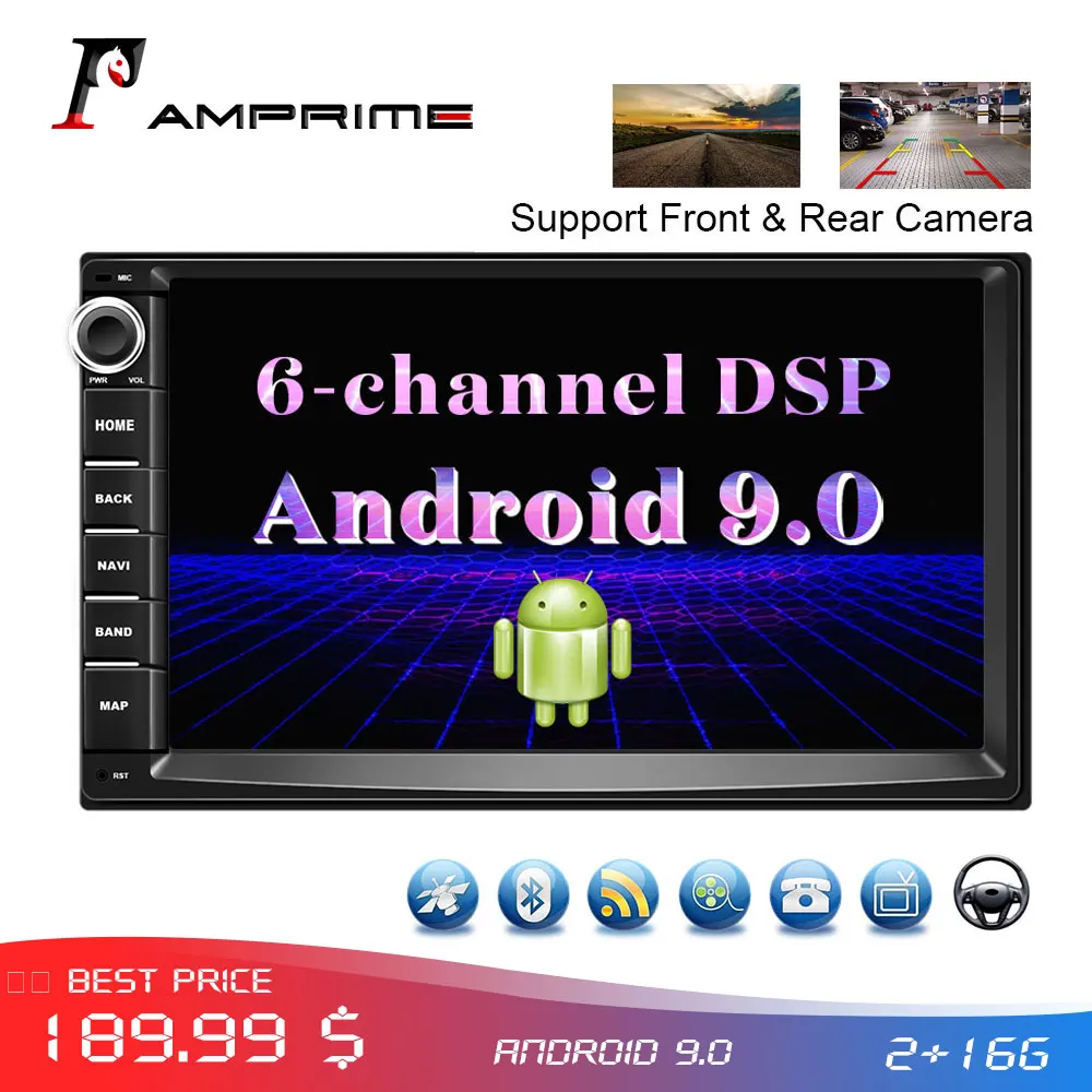 Автомагнитола AMPrime с четырёхъядерным процессором Android 9 0 2 Din 7 дюймовым сенсорным