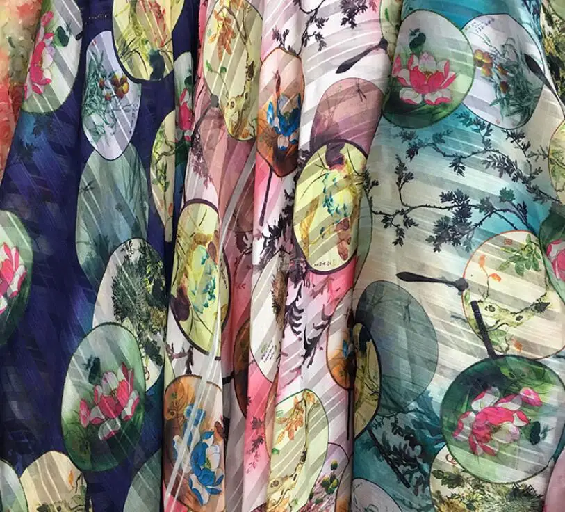 silky strips floral printed chiffon fabric soft breathable DIY dress blouse | Дом и сад