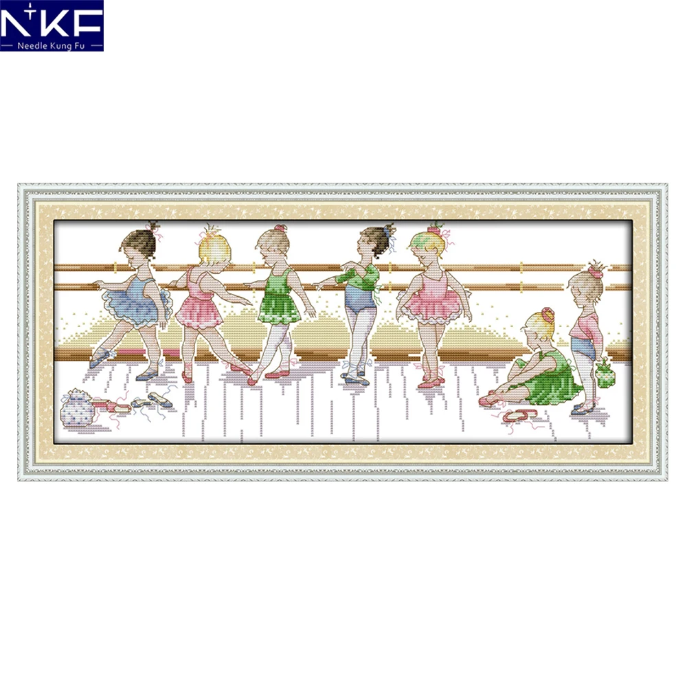 

NKF The Little Ballet Girls Pattern Counted Cross Stitch Painting 11CT14CT Cross Stitch Kit for Embroidery Needlework Home Decor