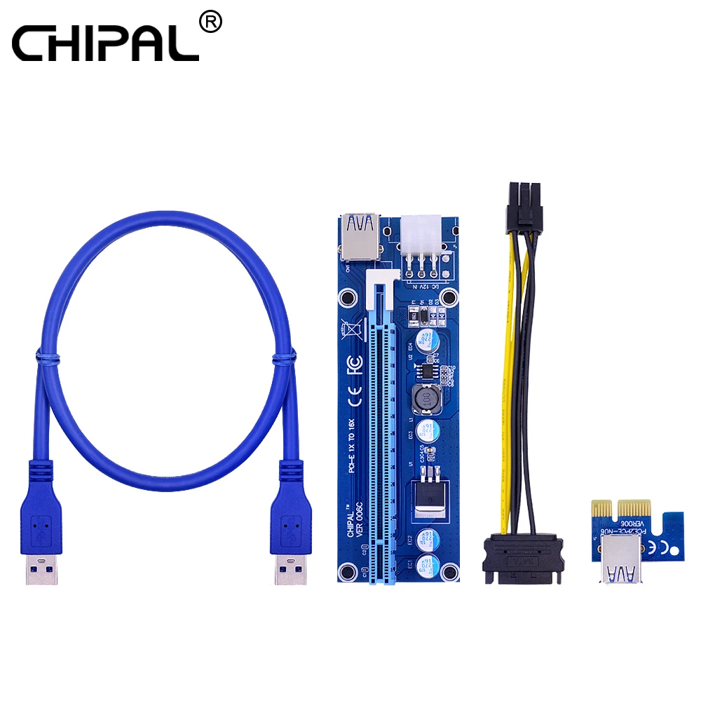 CHIPAL 60 см VER006C PCI Express PCIE E Riser Card 006C 6Pin 1x к 16x удлинитель USB3.0 кабель SATA IDE для BTC