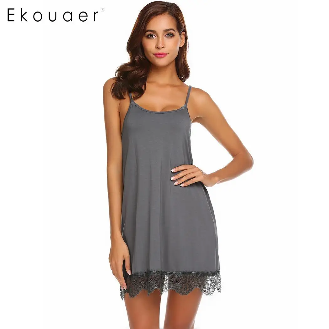 Dark Grey Ekouaer сексуальная ночная рубашка нижнее белье, ночная сорочка для девушек ночная рубашка Для женщин Кружева Ночное платье парадный вечерний костюм слипы сорочка Ночная Сорочка Ночное белье - Цвет: Dark Grey