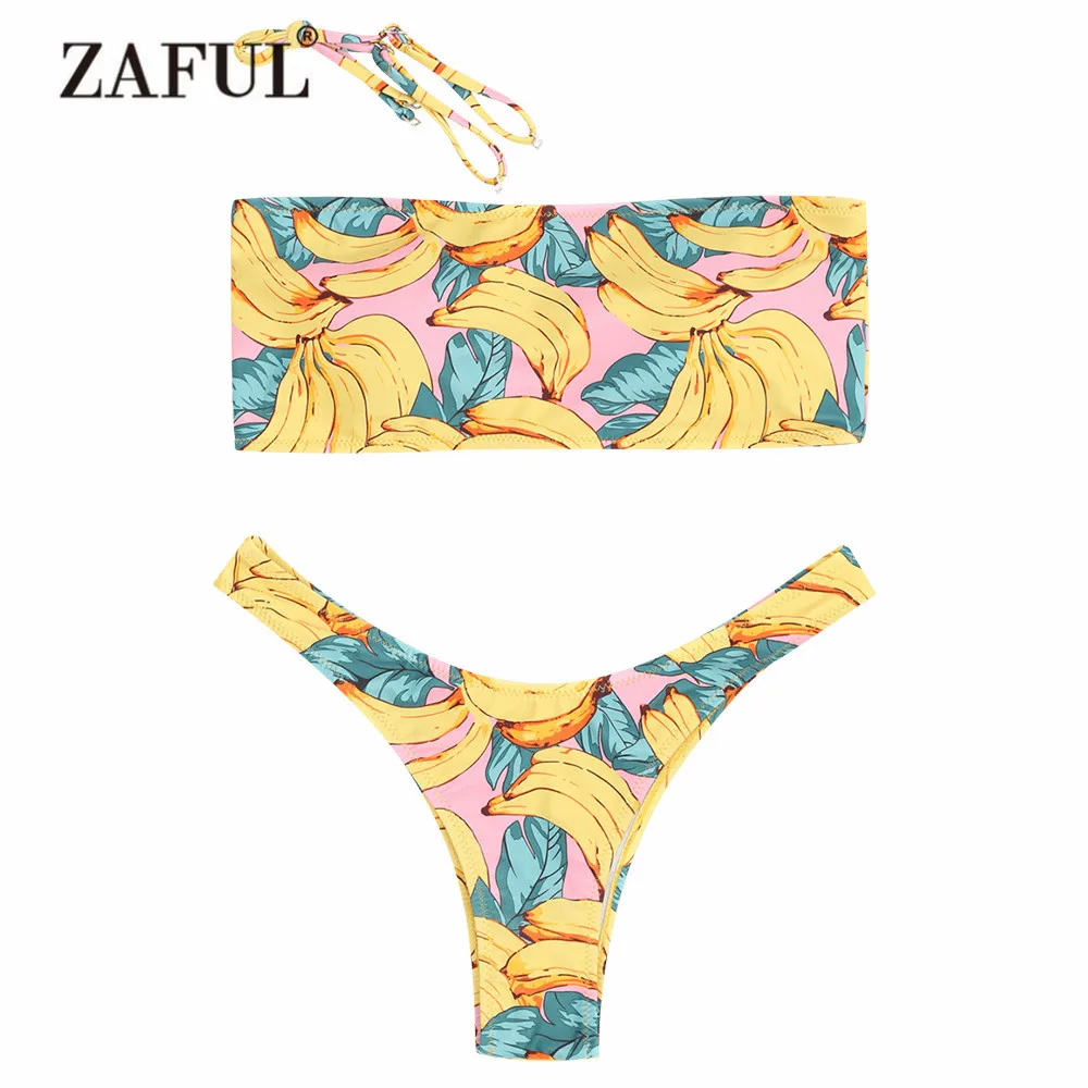 Женский купальник ZAFUL бандо с высокой талией и принтом банана фруктовым