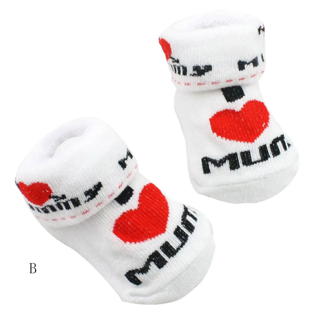 

1pair Newborn Baby Infant Boys Girl Cotton Slip-resistant Floor Socks Love Mom/dad Pattern Suitable 0~6 Months Calcetines Meia