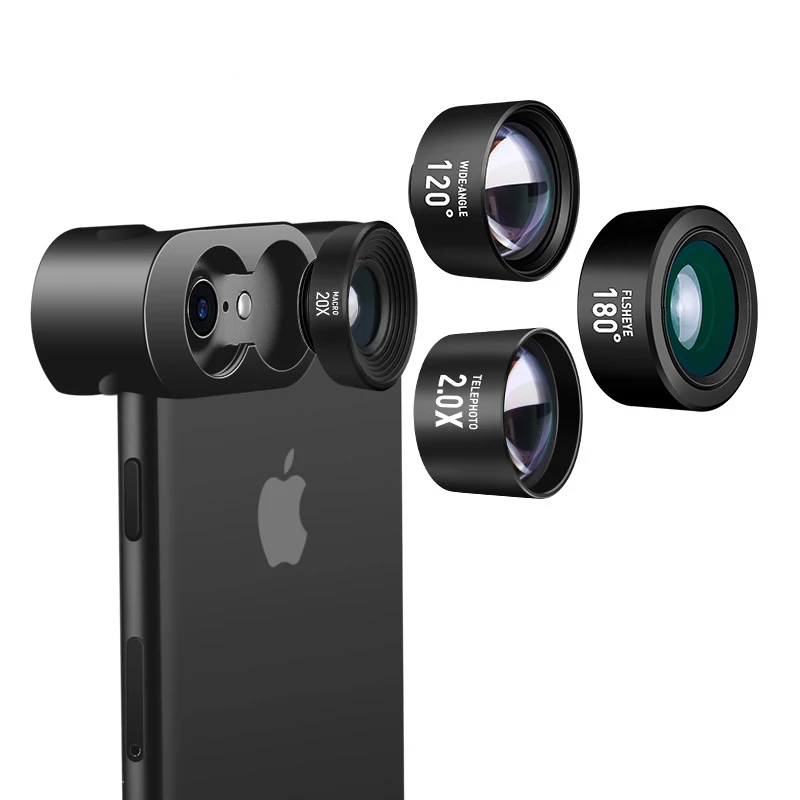 lente para celular 4 in 1 Camera Phone Lens Kit HD 4K Wide Angle Telescope Fisheye Marco Lenses for iPhone Samsung Xiaomi | Мобильные