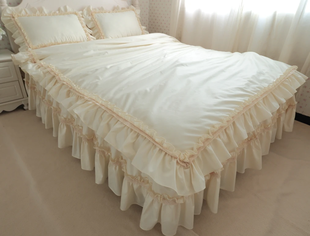 100% хлопок потертые шикарные оборки пододеяльник простыня юбка подушка shams