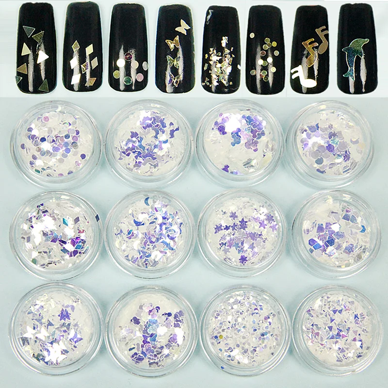 12 видов конструкций блеск для ногтей Лазерная со сверкающими стразами f: