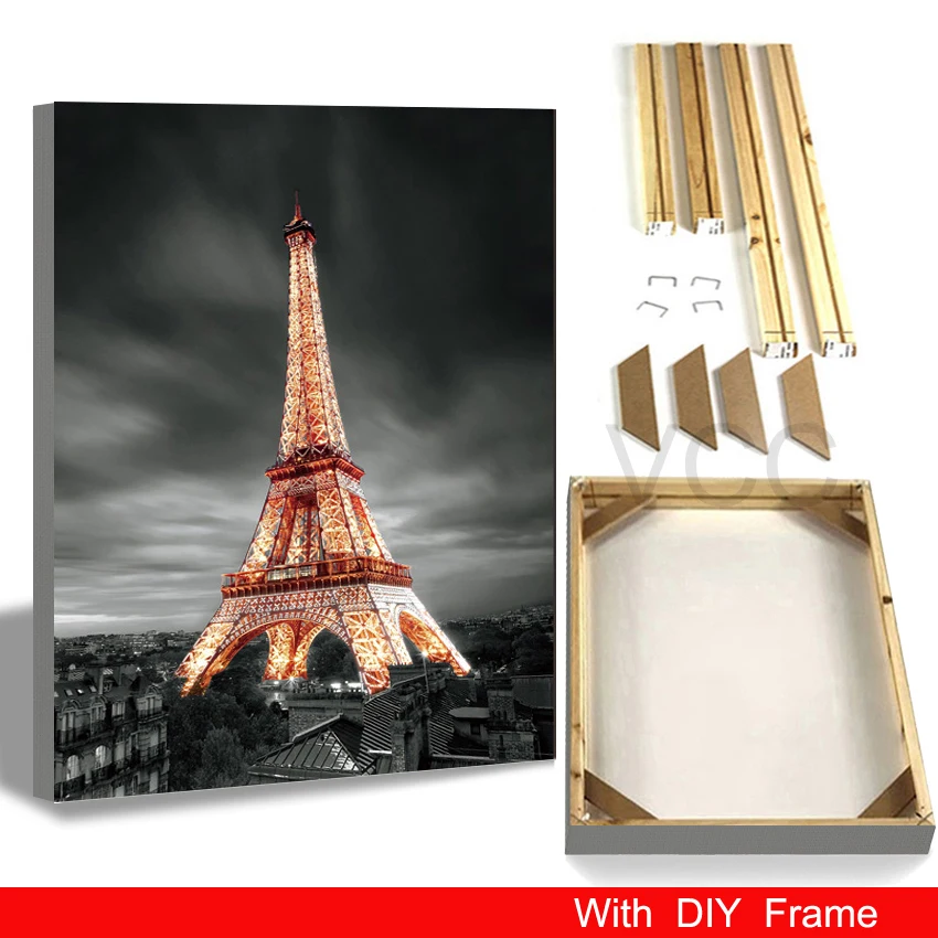 

Wall Art Canvas Painting Picture With DIY Framed Eiffel Tower Picture Poster And Print Wall Pictures For Living Room,Unassembled