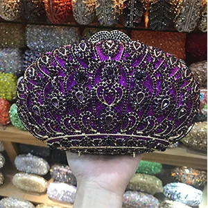 Purple Роскошный красный цвет хрустальный металлический клатч женская сумка жесткий чехол Свадебный вечерний клатч вечерняя сумка со стразами Свадебные Стразы кошелек - Цвет: Purple