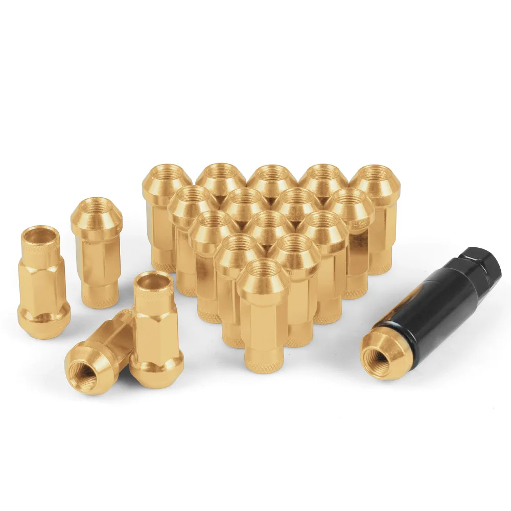 M12x1.5/M12x1.25 гайки для колес, железные гоночные гайки, гайки для гонок, 20 шт., 47 мм, гайки для гонок, гайки для колес - Название цвета: Золотой