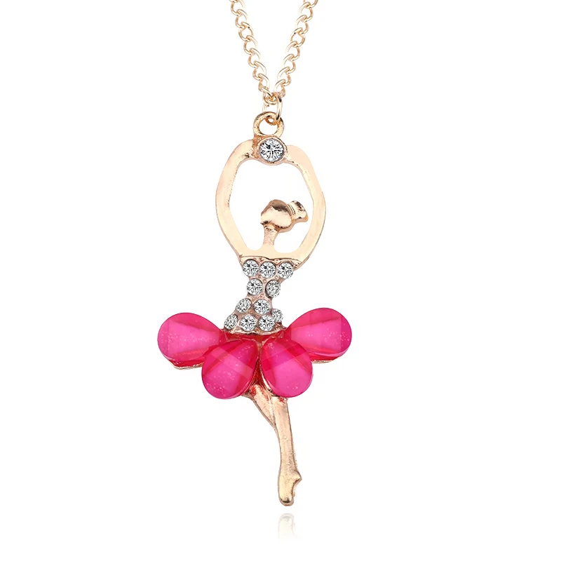Rose Pink Модные хрустальные балетные танцовщицы кулоны для девочек ожерелье s акриловая Золотая Фея Принцесса Подвеска для девочек женские ювелирные изделия Bijoux Femme - Окраска металла: Rose Pink