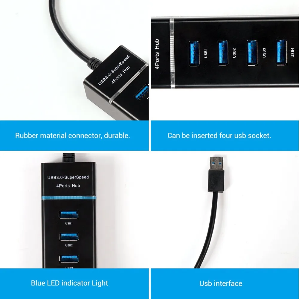 Ультратонкий портативный USB разветвитель 4 порта 3 0 со светодиодсветильник