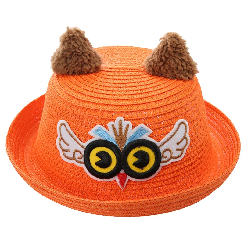 orange bird Детские шляпы, летние Панамы для девочек, милые соломенные кепки с рисунком котенка для мальчиков, детские шляпы в стиле хип-хоп с изображением милого медведя для девочек - Цвет: orange bird