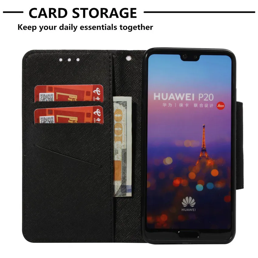 Кожаный чехол бумажник с откидной крышкой для Huawei P20 Mate 10 Pro Lite Y5 Y9 Y7 2018 милым 3D