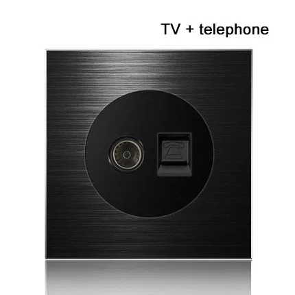 TV telephone 86 Тип 1 2 3 4 банда 1 2 способ Черный алюминиевый сплав панель Переключатель Розетка светильник Европа промышленность переключатель Франция Германия Великобритания розетка led - Цвет: TV telephone