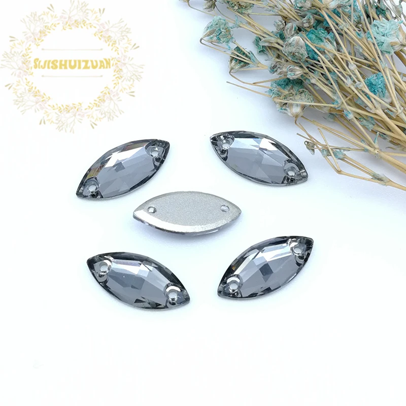 Высококачественные стеклянные стразы конский глаз с черными бриллиантами