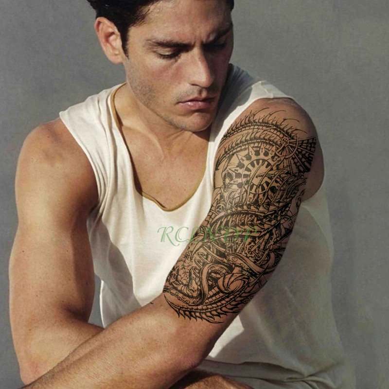 

Водостойкая Временная тату-наклейка, механический тотем, большой размер, поддельные тату, крутой флэш-тату, ножка живота, ножка, боди-арт для...