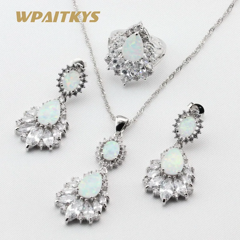 Женский комплект ювелирных изделий с опалом Fire серебро красный синий белый 3