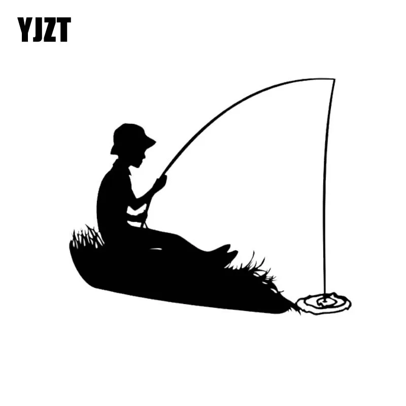 

YJZT 16cm*13.3cm FUNNY FISHING HOLE MAN Vinyl High-quality Decor Decals Car Sticker Black Silver C11-0200