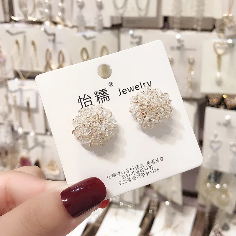 Женские серьги пусеты с кристаллами|Серьги-гвоздики| |