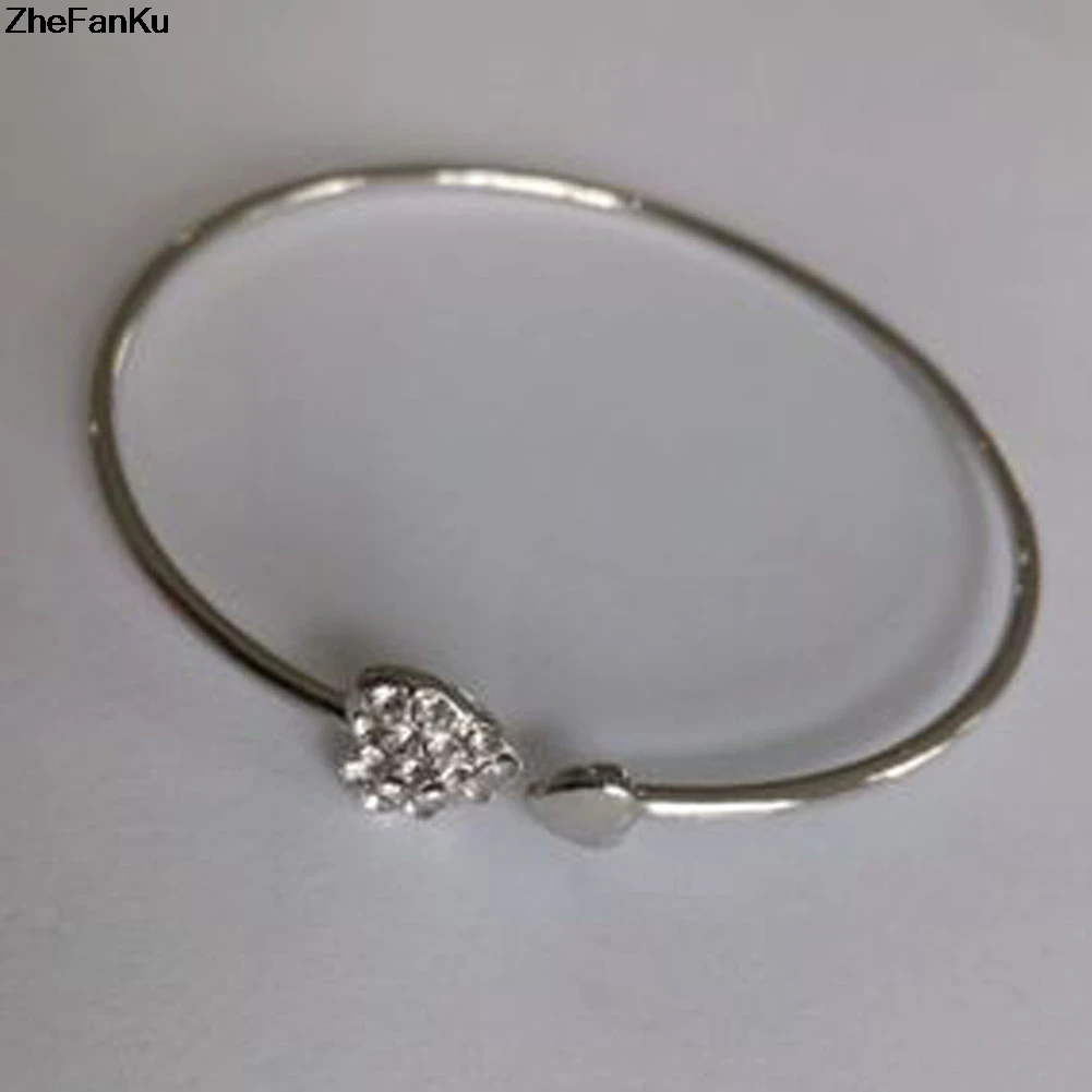 Браслет серебристый с сердцем и кристаллами золотистого цвета|crystal bracelet|heart