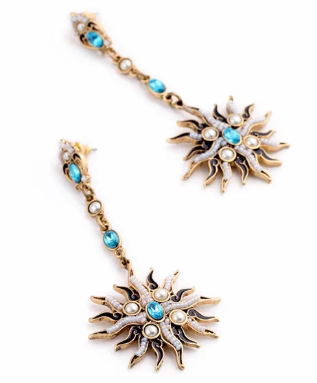 

New Fashion Sun Flower Rhinestone Imitation Pearls Long Dangle Pretty Earrings for women Brincos Accessorie