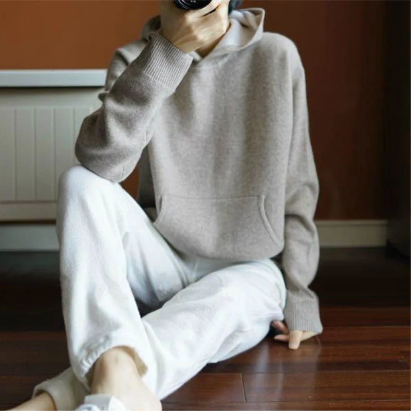 JECN Spring Winter Cashmere Wool Sweater Women Sweaters Knitted Hooded Warm Lady's Grade Up Jumpers and Pullovers with Pockets | Женская