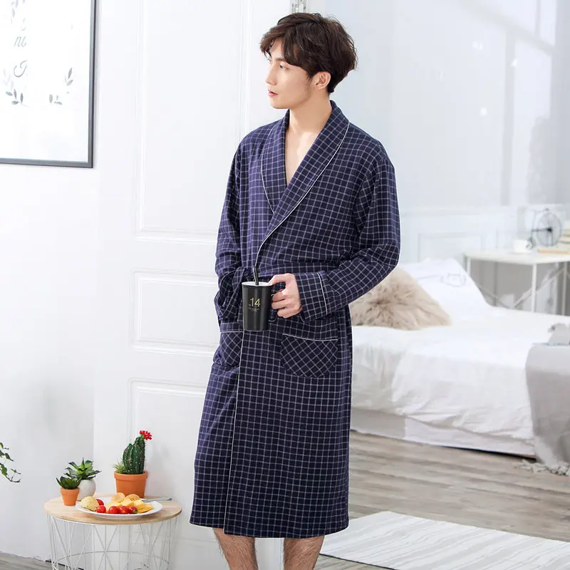 Однотонный цветной халат для душа осенний спальный халат для мужчин хлопковый Халат мужской Халат - Цвет: 722